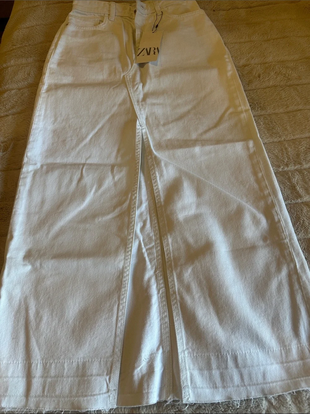 ZARA White Denim Skirt with High Waist